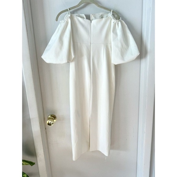 SELF PORTRAIT White Crepe Bow Balloon Sleeve Midi Dress - Picture 7 of 11